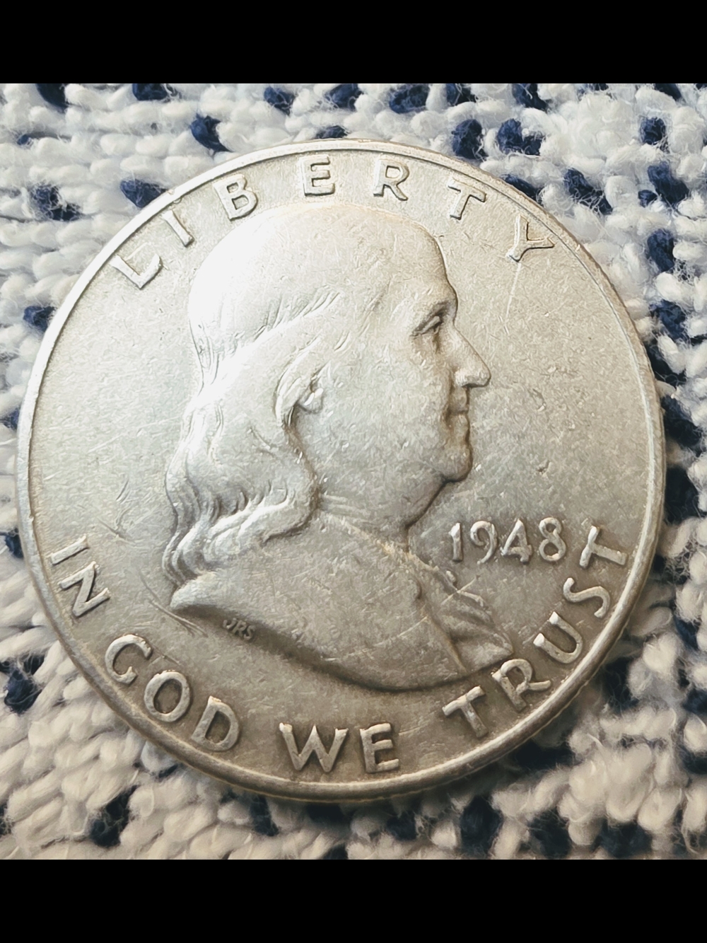 Vintage 1948 Franklin Half Dollar Coin - Silver Tone